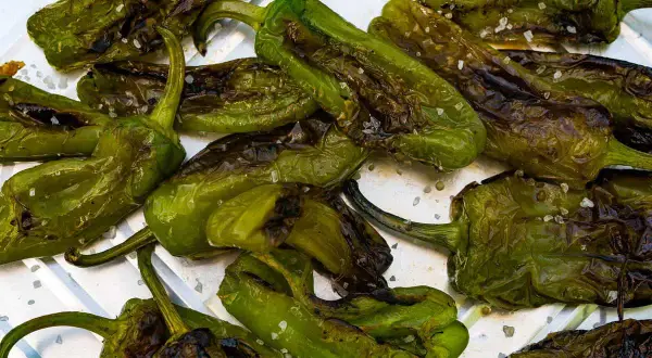 Friggitelli arrostiti con sale grosso, pronti per essere gustati. Ecco come cucinare i friggitelli per un contorno saporito.
